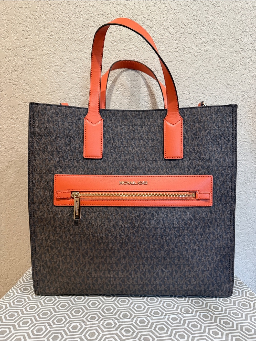 Michael Kors KENLY Lg north south tote satchel shoulde carry bag Tangerine